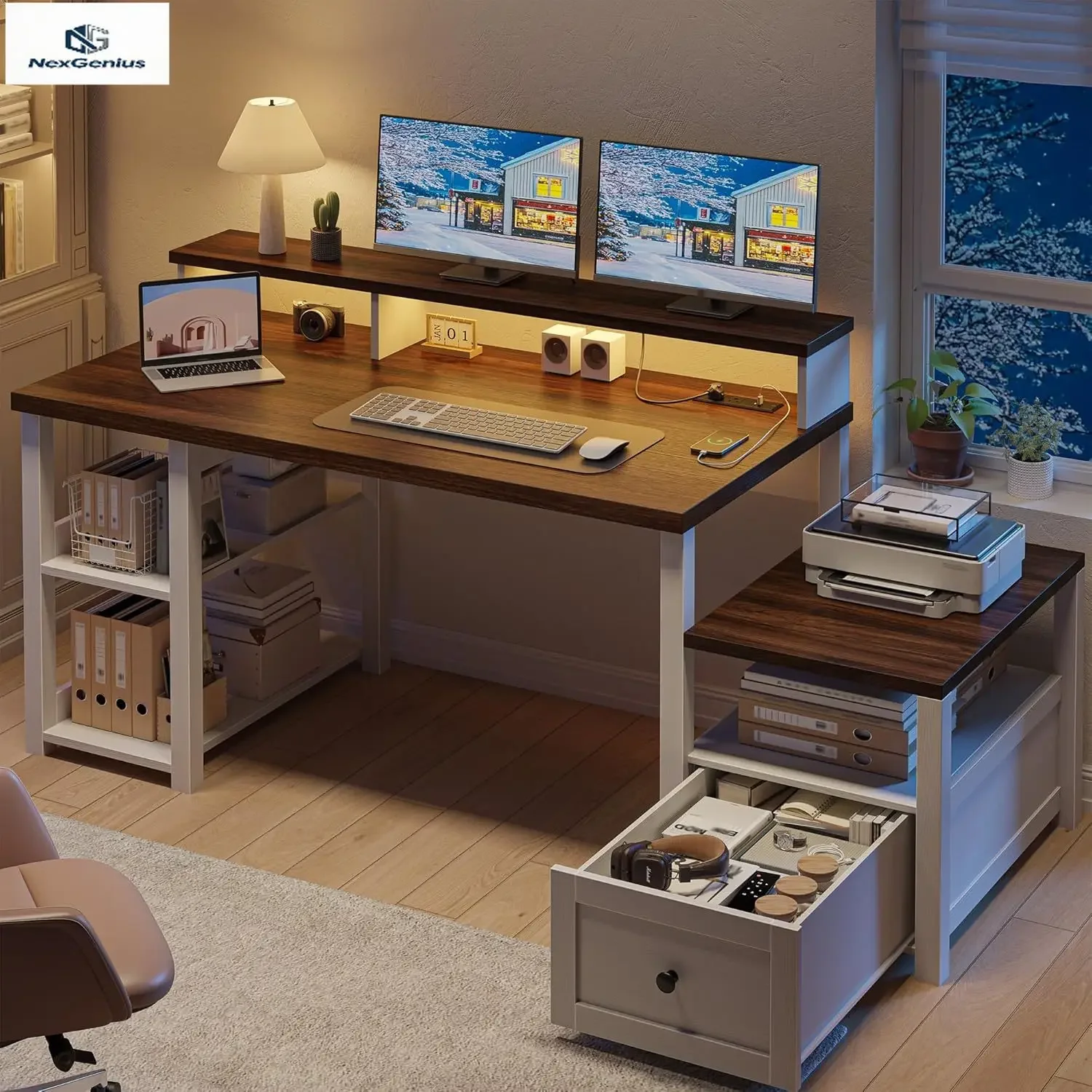 화이트 게이밍 책상 (서랍, 전원 콘센트, LED 조명 - Home Office Work Table 리뷰 및 가격