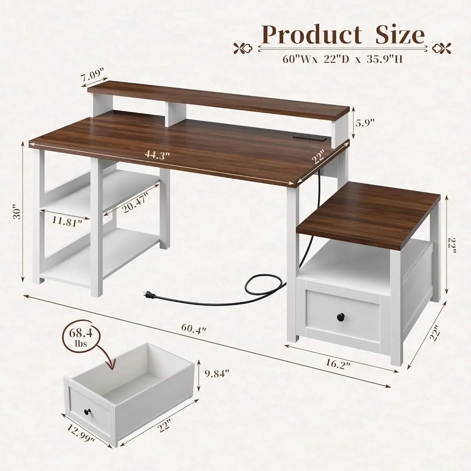 화이트 게이밍 책상 (서랍, 전원 콘센트, LED 조명 - Home Office Work Table 리뷰 및 가격